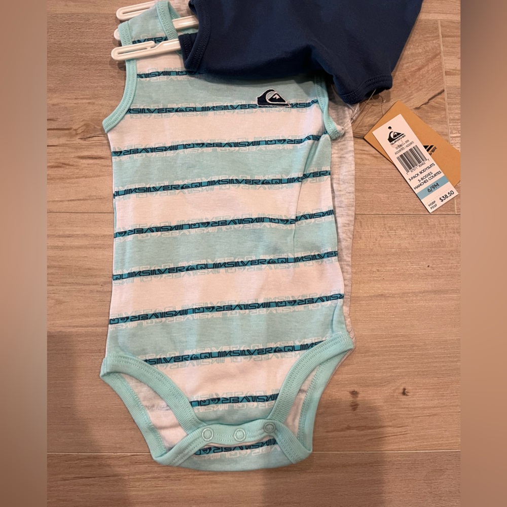 Quiksilver 3-Pack Bodysuits - Blue, Gray, Aqua Size 6-9 Months - Picture 3 of 7